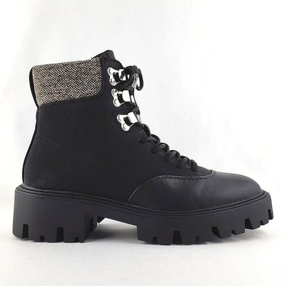 ONLY Betty Women's Black Lace-Up Faux Leather Ankle Boots  Chunky Soles Size 37 - Picture 2 of 15